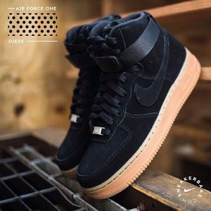 Nike Air Force 1 Black suede with gum sole